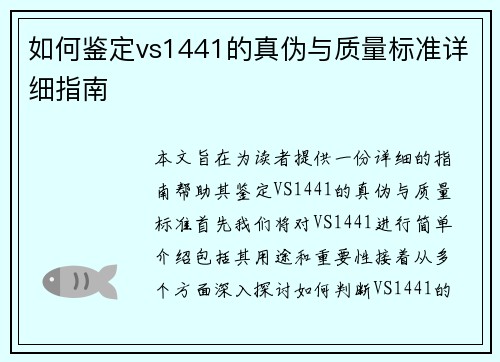 如何鉴定vs1441的真伪与质量标准详细指南